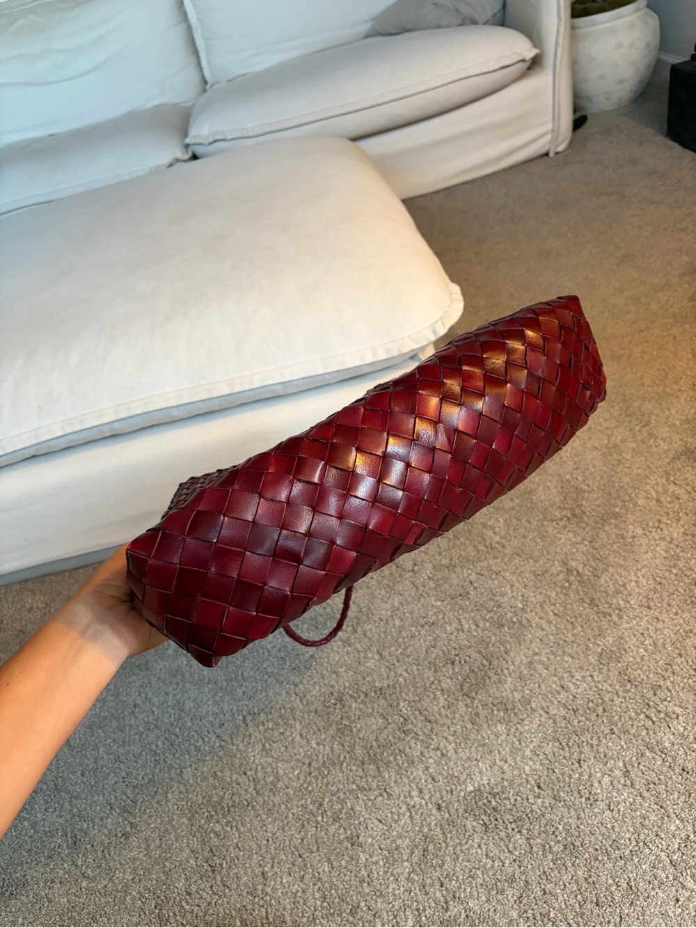 Dragon Diffusion Santa Croce Woven Tote in Bordo Red - Picture 6 of 7